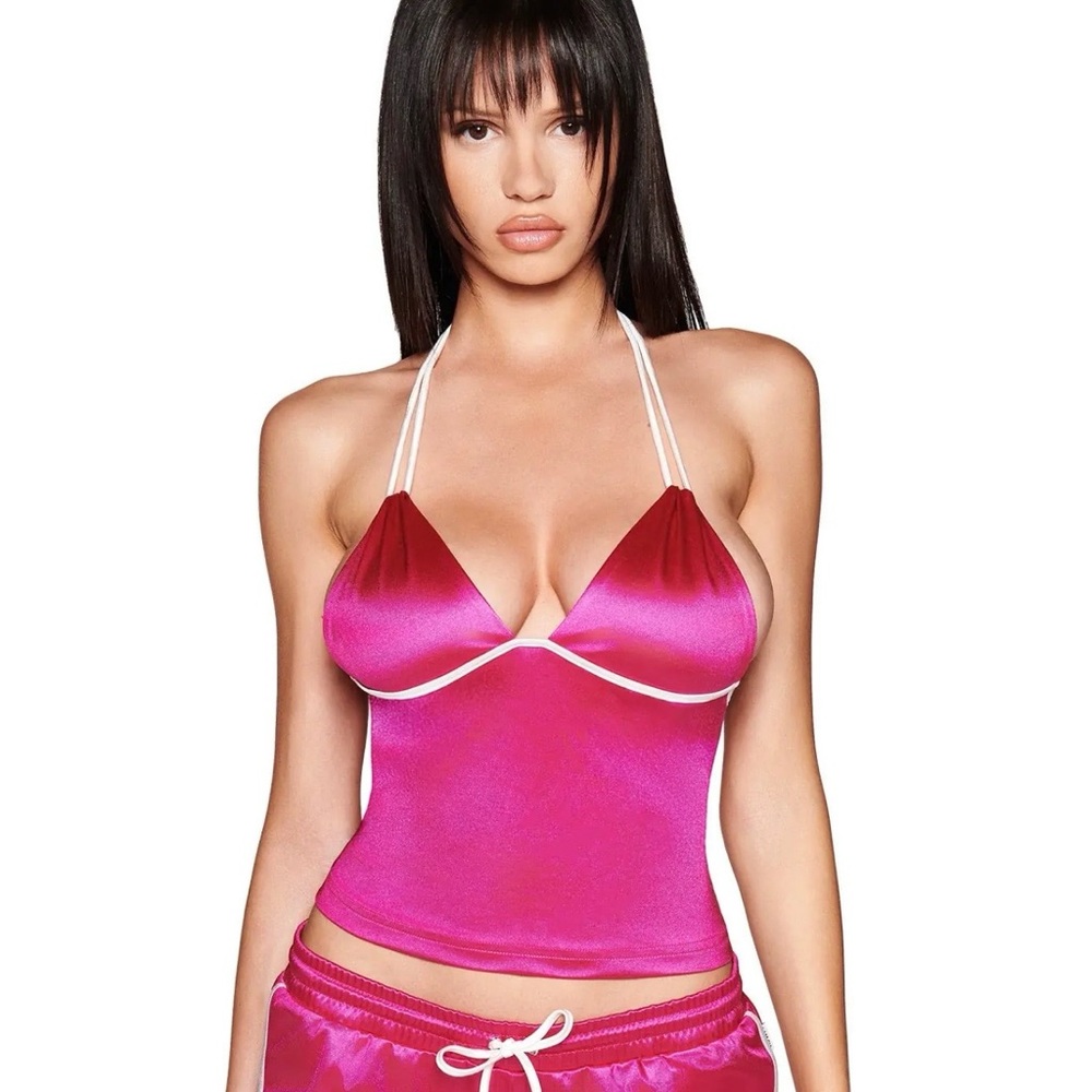 Elegant Fuchsia Satin Halter Top